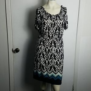 Black & White Dress blue trim at bottom